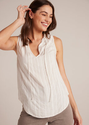 Bella Dahl Sleeveless Shirred Pullover - White Sand Stripe