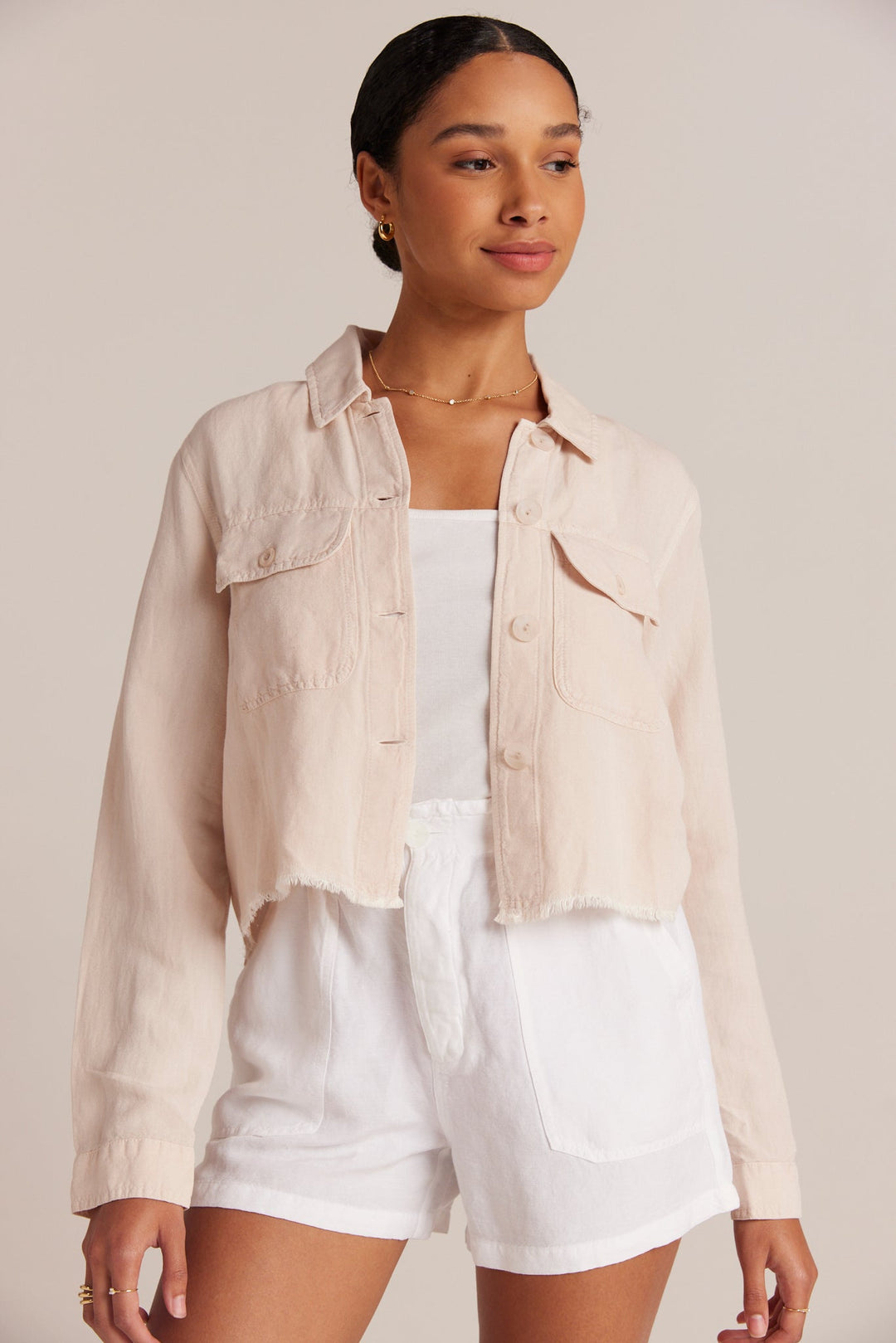 LABEL Bella Dahl Lily Frayed Hem Jacket Sand Khaki LABEL