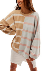 Free People Uptown Stripe Pullover - Camel Grey Combo