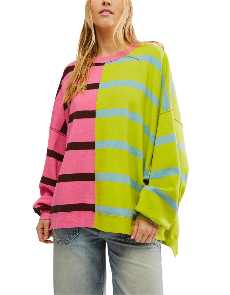 Free People Uptown Stripe Pullover - Aurora Lime Combo
