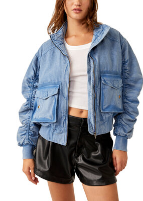 Free People Flying High Bomber - Denim Grey