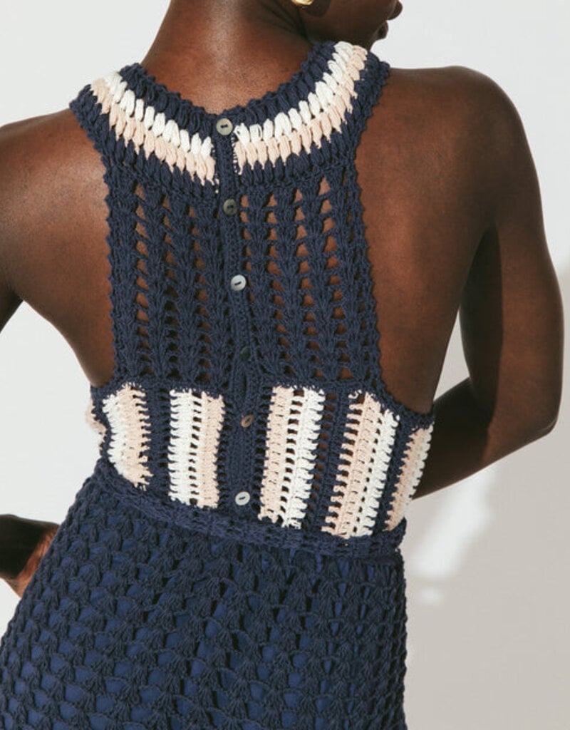 Cleobella Drew Hand Crochet Midi Dress - Navy/Ivory