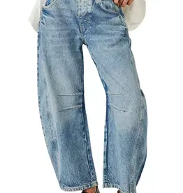 Free People We The Free Good Luck Mid-Rise Barrel Jeans - Ultra Light Beam