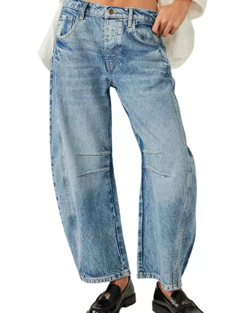 Free People We The Free Good Luck Mid-Rise Barrel Jeans - Ultra Light Beam