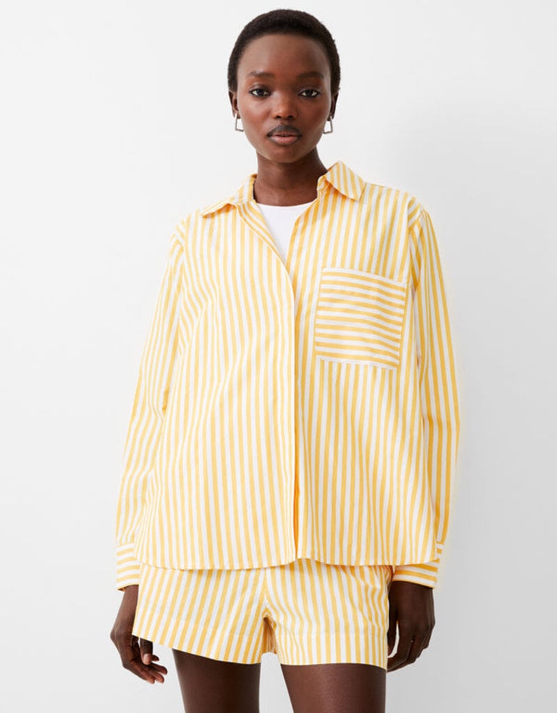 French Connection Thick Stripe Relaxed Pop Over - Banana/Linen White