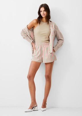 French Connection Stripe Shirting Shorts - Tobacco Brown/Linen White