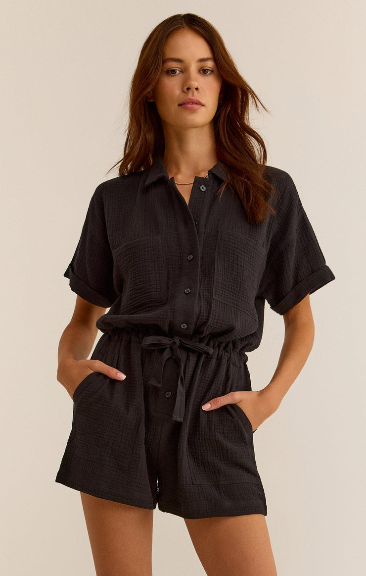 LABEL Z Supply Lookout Gauze Romper Black LABEL