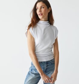 Michael Stars Amara Ribbed Power Shoulder Tee - White