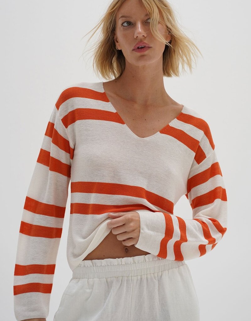 LNA Lucky Sweater - Coral Ivory Stripe