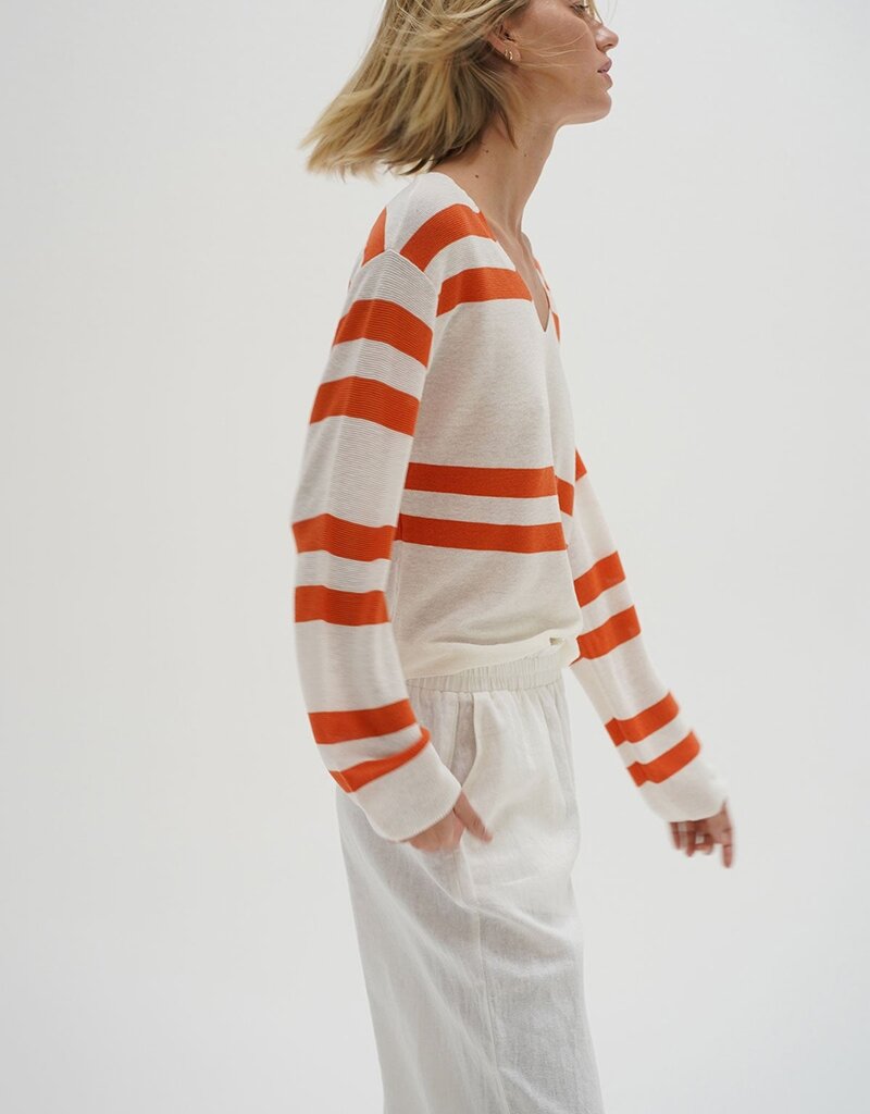LNA Lucky Sweater - Coral Ivory Stripe