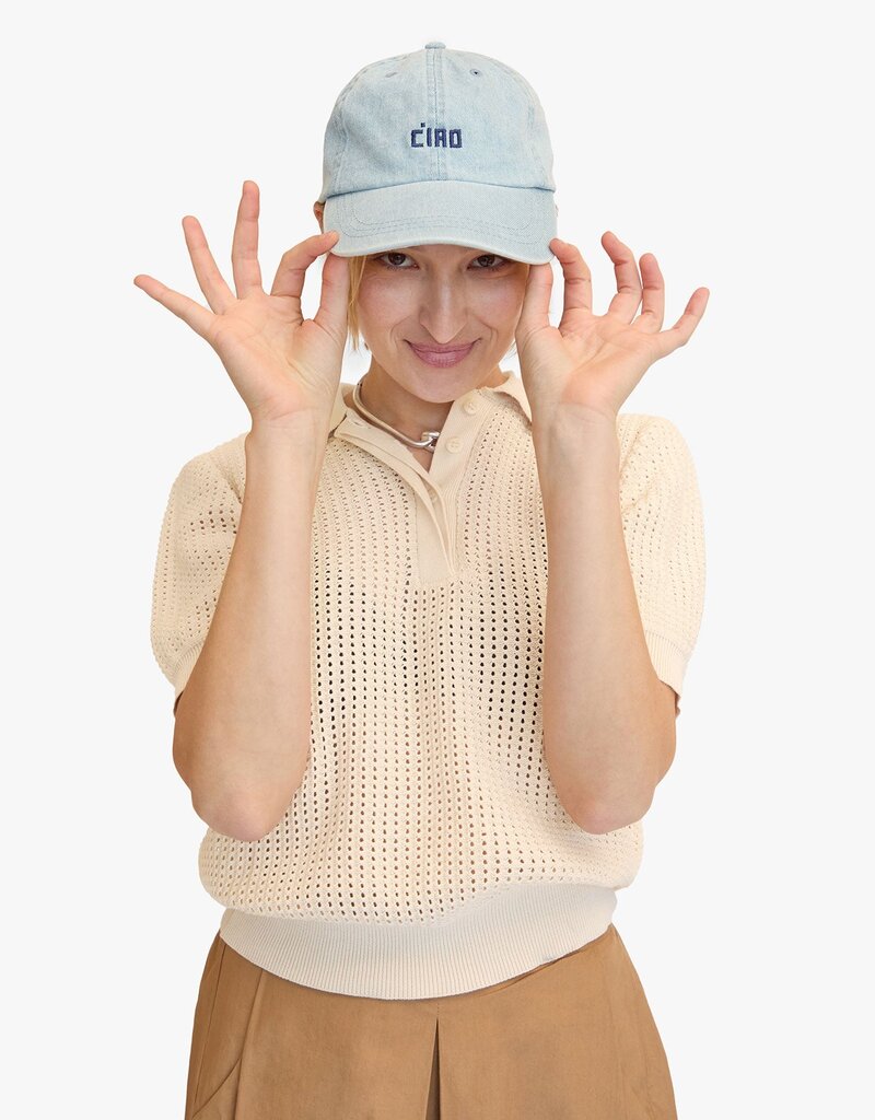 Clare V. Ciao Baseball Hat - Light Denim/Navy Embroidered