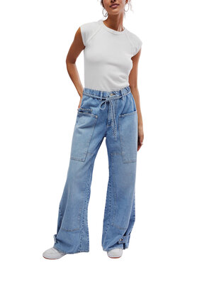 Free People CRVY Outlaw Wide-Leg Jean - Drizzle