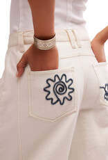 Free People  We The Free Good Luck Soutache Barrel Jeans - Ivory Combo