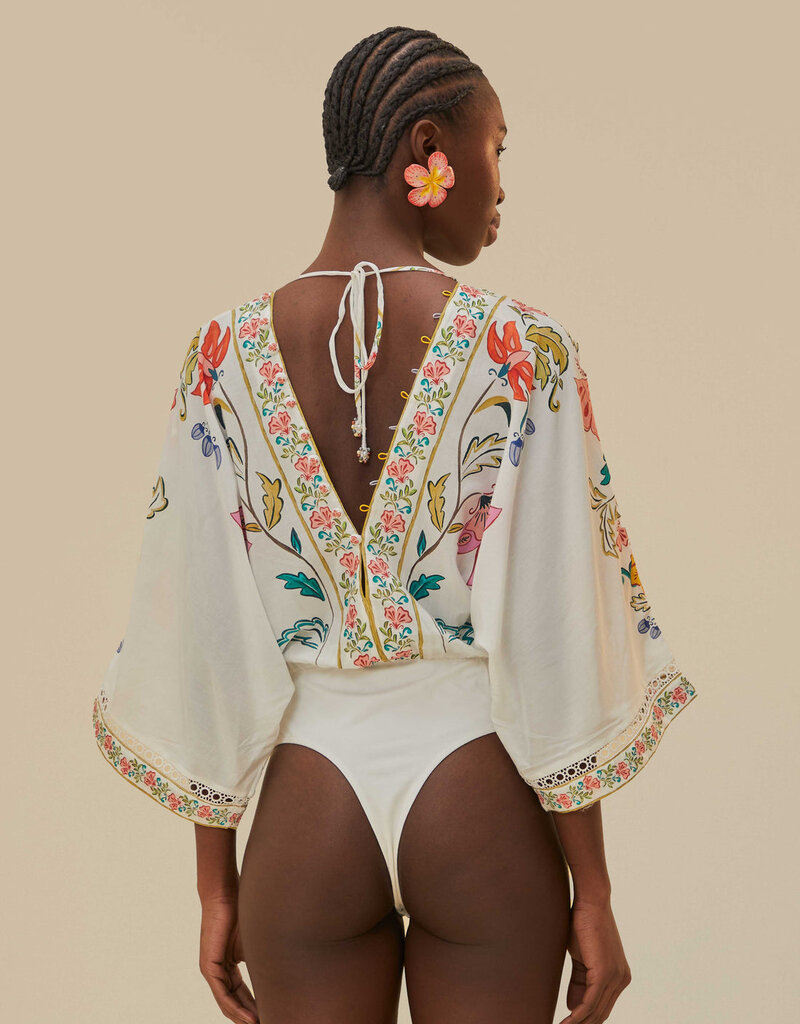 Farm Rio Insects Floral Bodysuit - Off-White