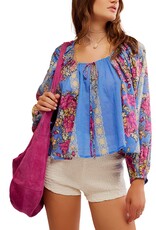 Free People Elena Printed Top - Sapphire Combo