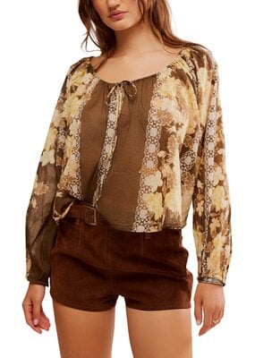 Free People Elena Printed Top - Cocoa Combo