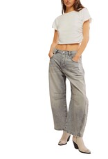 Free People We The Free Good Luck Mid-Rise Barrel Jeans - Falcon Grey