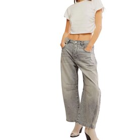 Free People We The Free Good Luck Mid-Rise Barrel Jeans - Falcon Grey