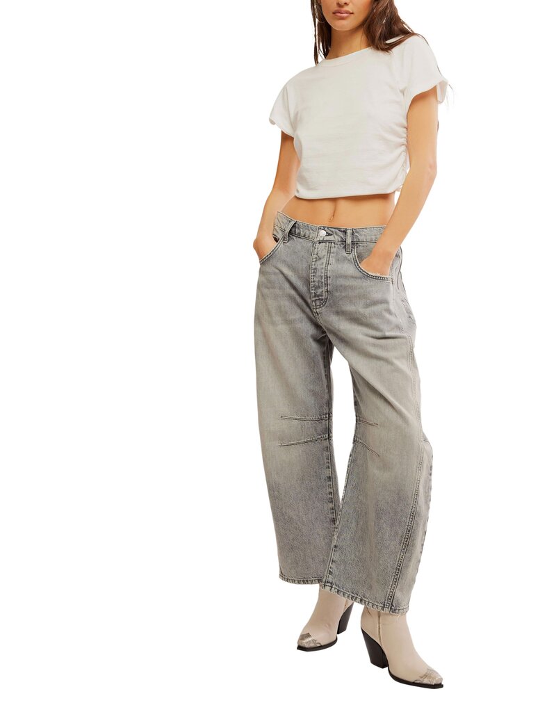 Free People We The Free Good Luck Mid-Rise Barrel Jeans - Falcon Grey