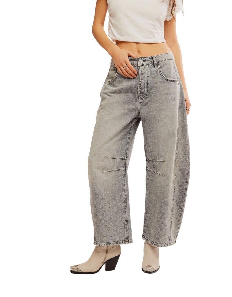 Free People We The Free Good Luck Mid-Rise Barrel Jeans - Falcon Grey