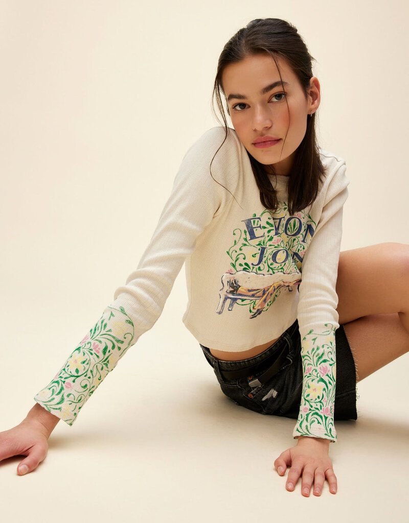 Daydreamer Elton John Floral Pointelle Long Sleeve - Dirty White