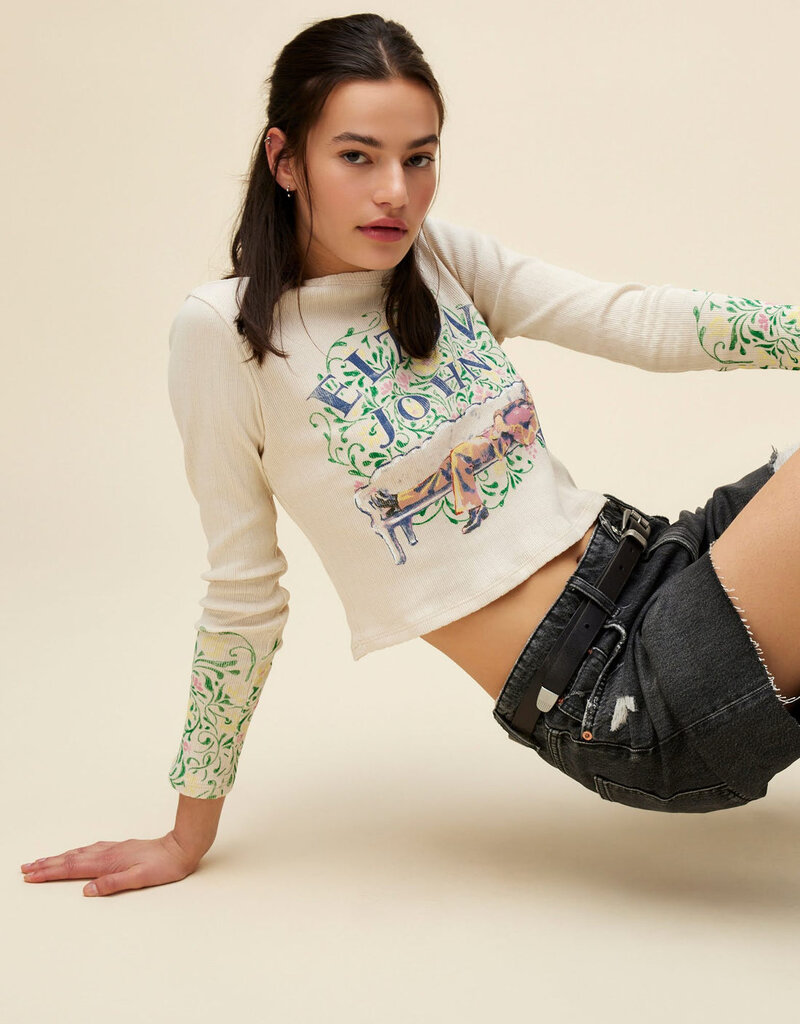 Daydreamer Elton John Floral Pointelle Long Sleeve - Dirty White