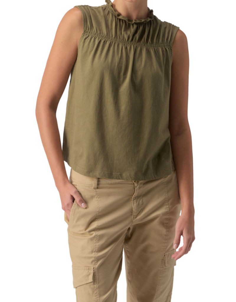 Sanctuary Sleeveless Shirred Top - Burnt Olive