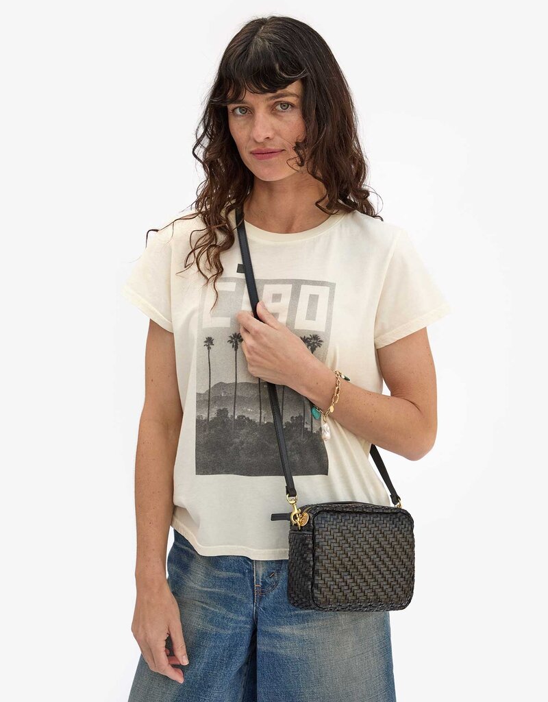 Clare V. Midi Sac - Black Woven Zig Zag