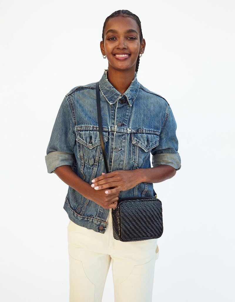 Clare V. Midi Sac - Black Woven Zig Zag