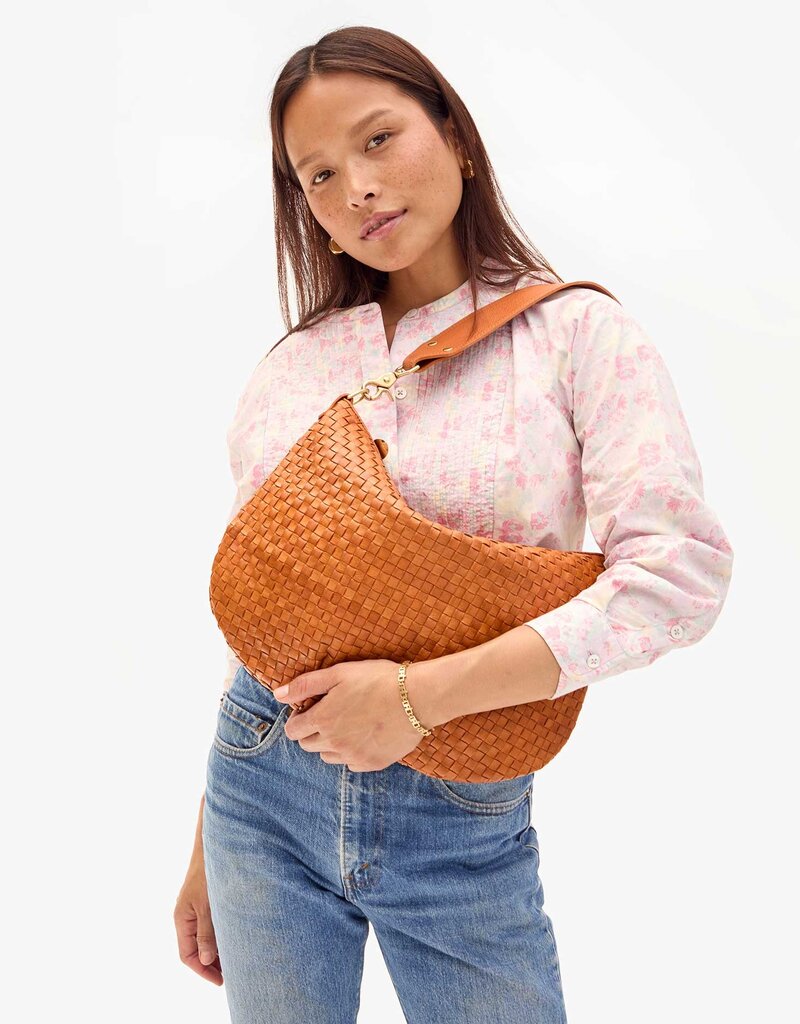 Clare V. Moyen Messenger - Natural Woven Checker