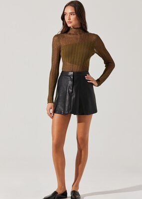ASTR Mikita Faux Leather Pleated Skirt - Black
