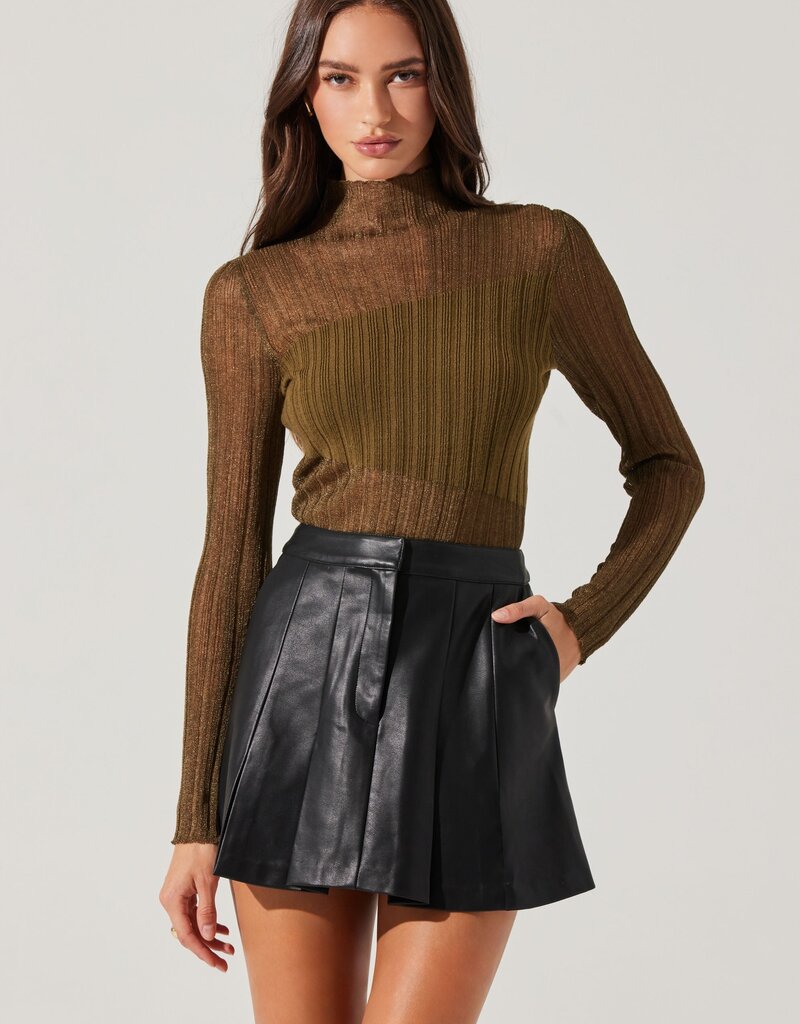 ASTR Mikita Faux Leather Pleated Skirt - Black