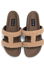 ROAM Fuzzy Cuffs Sandal - Beige Faux Shearling