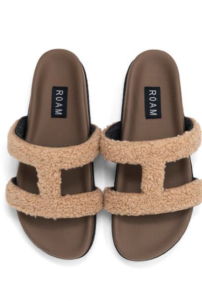 Fuzzy Cuffs Sandal - Beige Faux Shearling