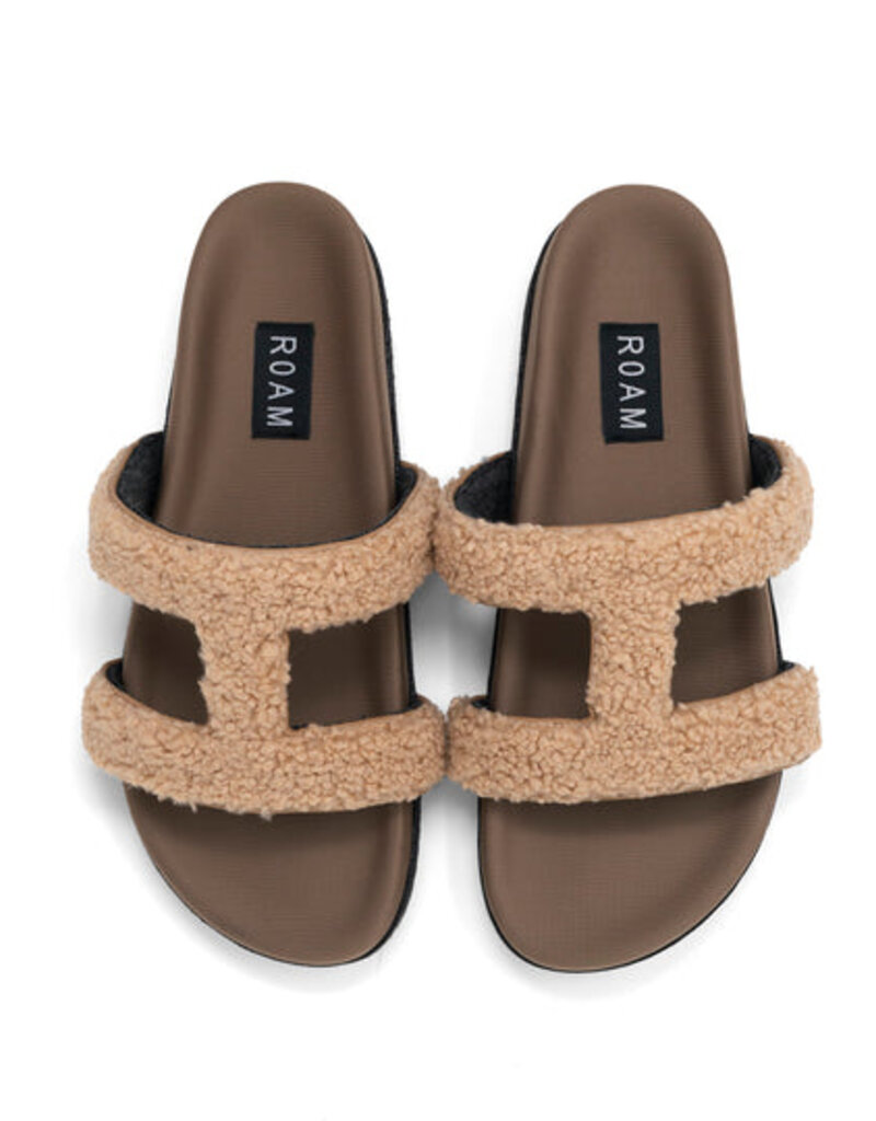 ROAM Fuzzy Cuffs Sandal - Beige Faux Shearling