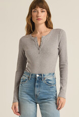 Z Supply Samara Rib Henley Long Bodysuit - Classic Heather Grey