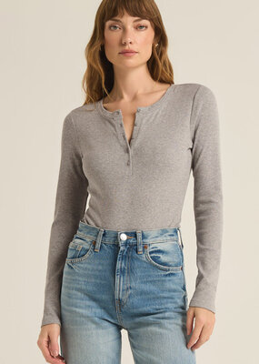 Z Supply Samara Rib Henley Long Bodysuit - Classic Heather Grey