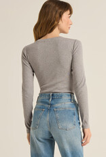 Z Supply Samara Rib Henley Long Bodysuit - Classic Heather Grey