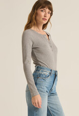 Z Supply Samara Rib Henley Long Bodysuit - Classic Heather Grey