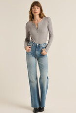 Z Supply Samara Rib Henley Long Bodysuit - Classic Heather Grey