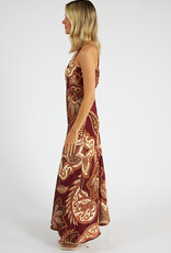 LABEL Farm Rio Leopard Paisley Burgundy Maxi Slip Dress LABEL