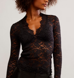 Free People All Day Lace Long Sleeve - Black