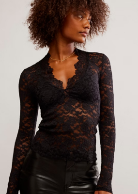 Free People All Day Lace Long Sleeve - Black