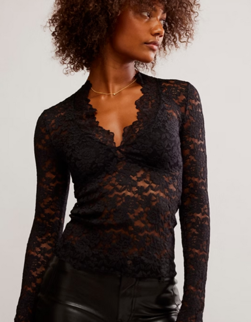 Free People All Day Lace Long Sleeve - Black
