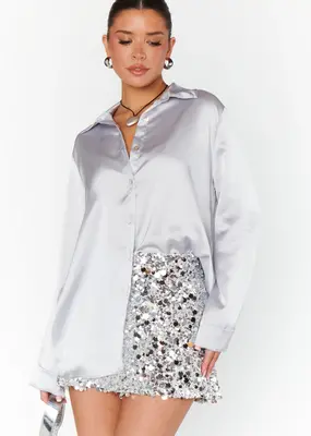 Show Me Your Mumu Smith Button Down - Silver Luxe Satin
