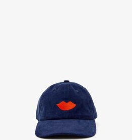 Clare V. Lips Corduroy Baseball Hat - Navy w/ Bright Poppy