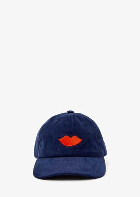 Clare V. Lips Corduroy Baseball Hat - Navy w/ Bright Poppy