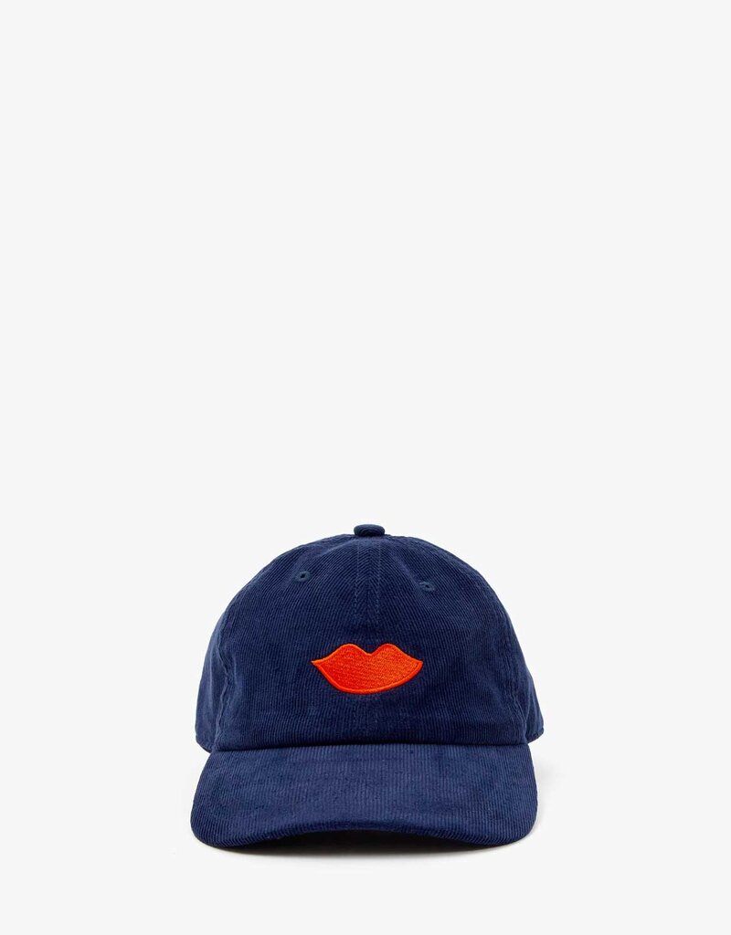 Clare V. Lips Corduroy Baseball Hat - Navy w/ Bright Poppy