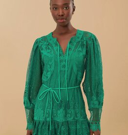 Farm Rio Green Tropical Flight Guipure Mini Dress