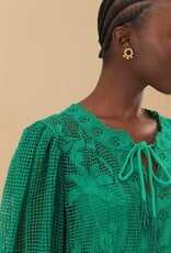 Farm Rio Green Tropical Flight Guipure Mini Dress
